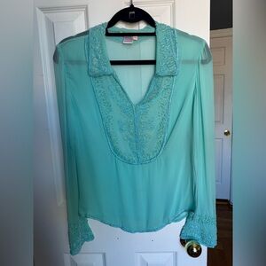 “Issue” Vintage 100% Silk Beaded Blouse, Size 8